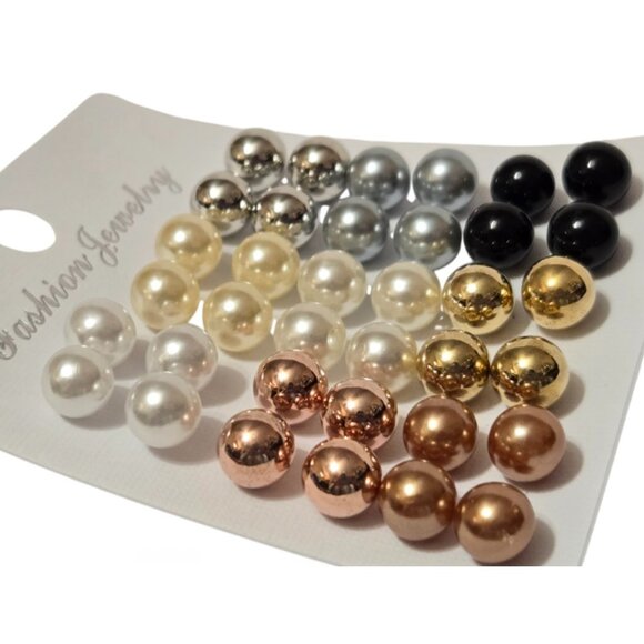 18 Pairs Multi-Colored Faux Pearl Stud Earrings - Picture 2 of 4